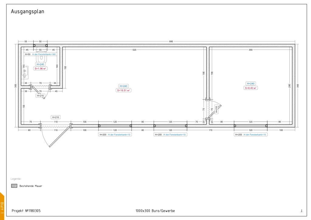 Atrium – 1000 × 300 cm – Grundriss