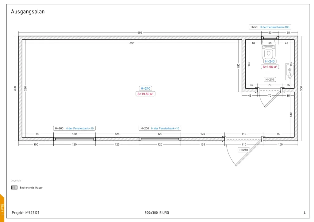 Atelier – 800 × 300 cm – Grundriss