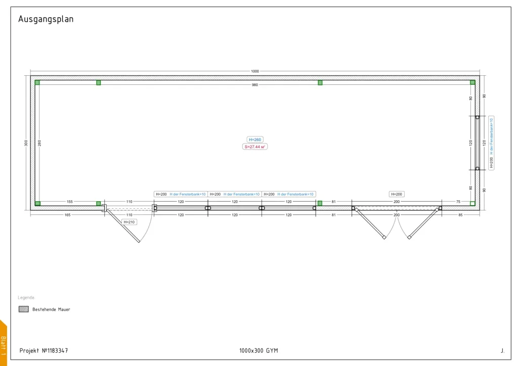 Gym – 1000 × 300 cm – Grundriss