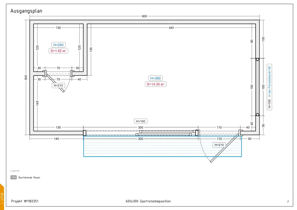 Barista – 600 × 300 cm – Grundriss