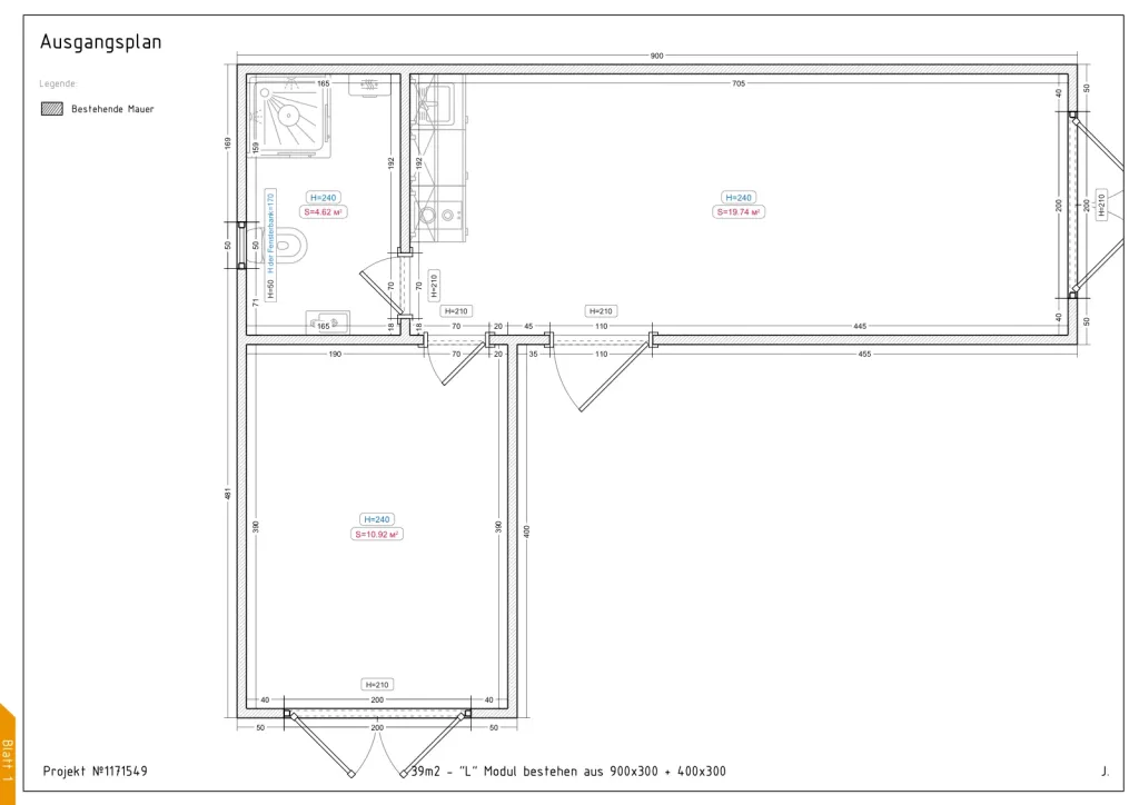 Aurea – 900 × 300 + 400 × 300 cm – Grundriss