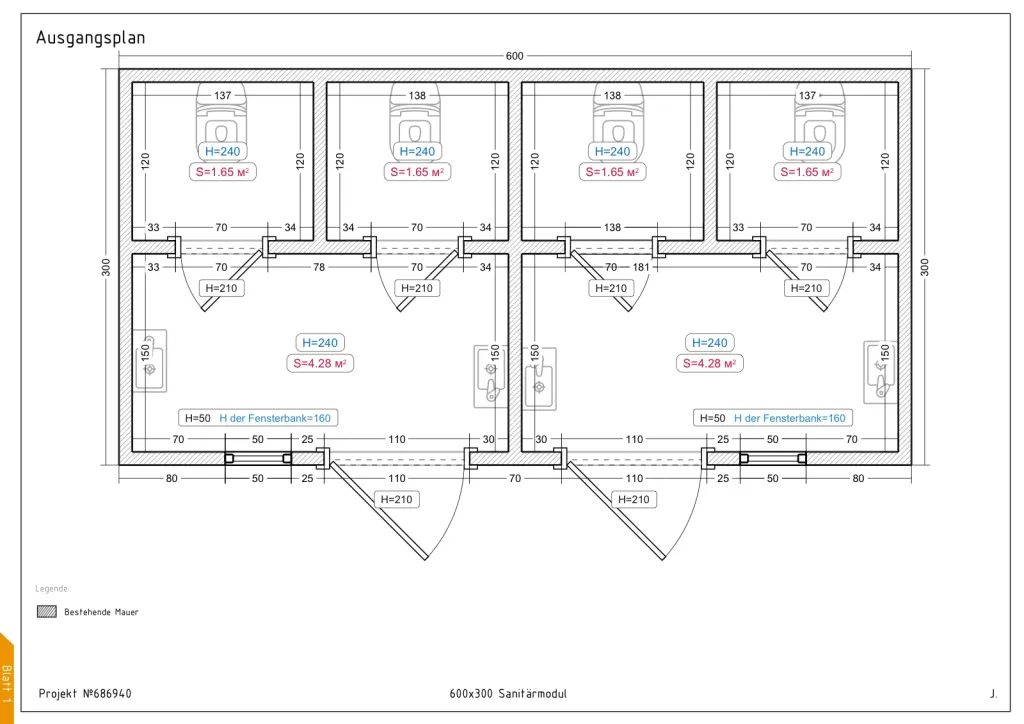Sanitas – 600 × 300 cm – Grundriss
