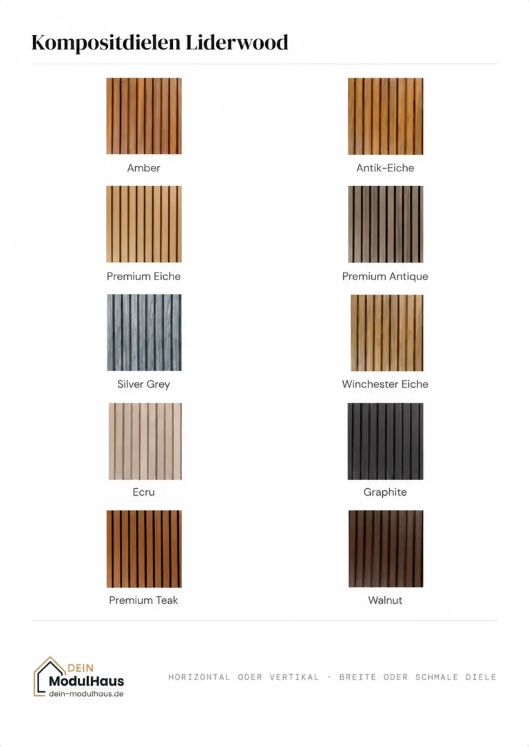 Composite decking in ten finishes – from Amber and Antique Oak to Silver Grey and Graphite