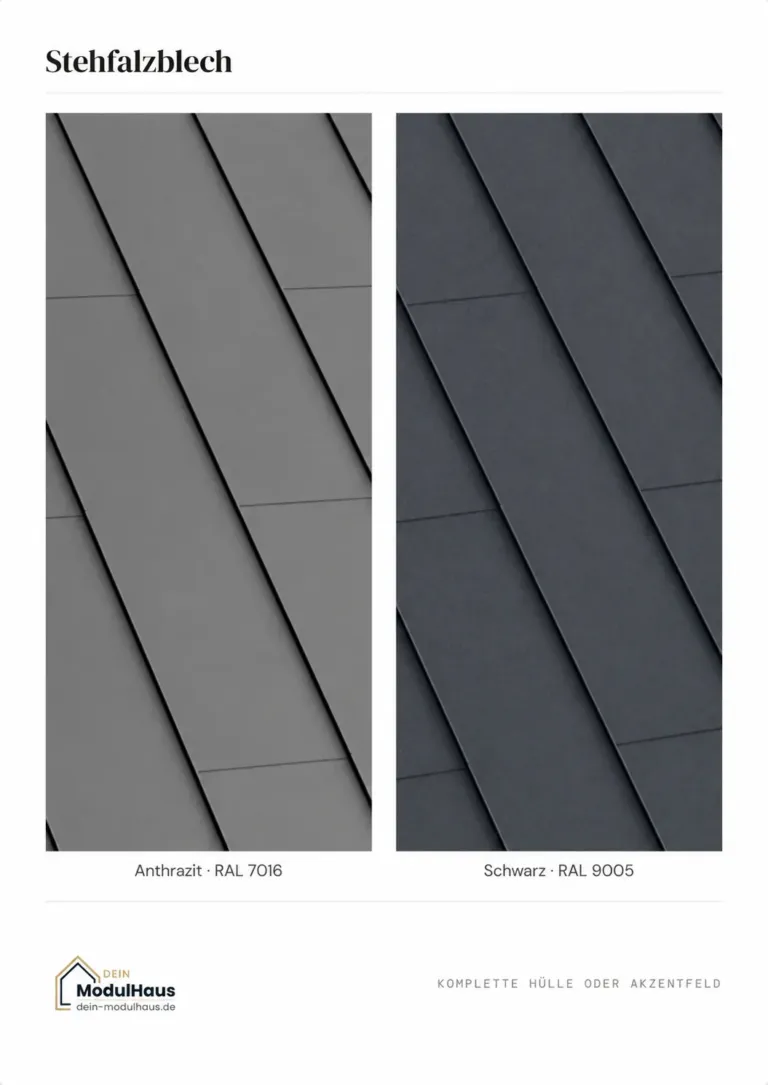 Standing seam sheet metal cladding in Anthracite RAL 7016 and Black RAL 9005