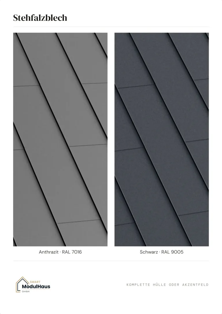 Stehfalzblech als Fassade in Anthrazit RAL 7016 und Schwarz RAL 9005